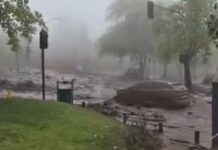 ALUVIÓN EN ZONA RESIDENCIAL DE SANTIAGO DE CHILE ARRASTRÓ VEHÍCULOS Y OBLIGÓ A EVACUAR COMERCIOS